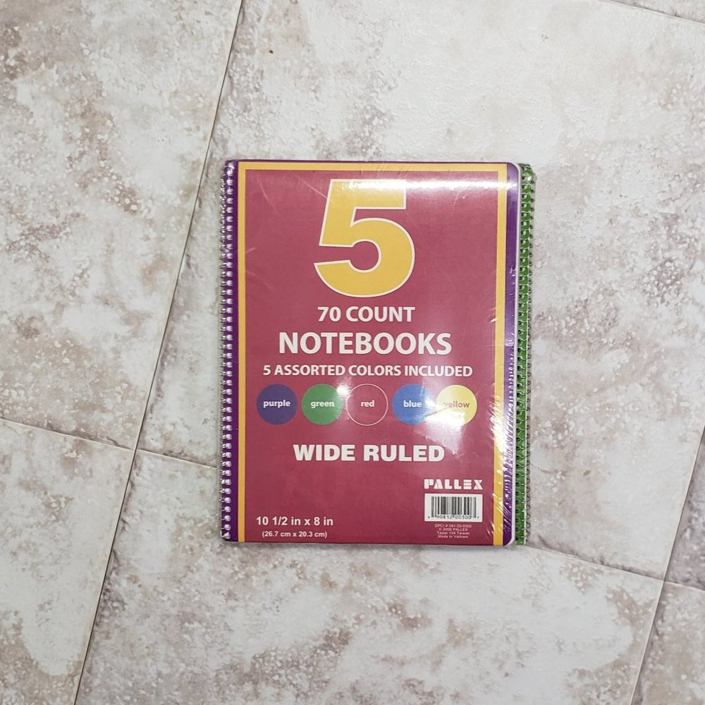 5 Count New Package Sealed 70 Sheets Notebooks Pallex Wide Ruled Spiral Bound